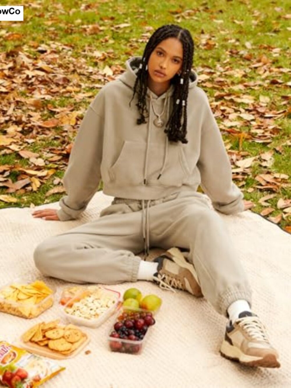 Fleece Lined 2 Piece Sweatsuit Set Cropped Hoodie Joggers Women - Picture 5 of 6